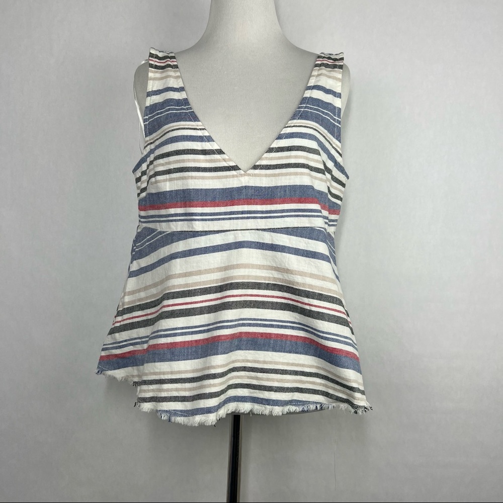 Zara Red Blue Stripes Women’s V Neck Sleeveless Crop Top Size Medium
